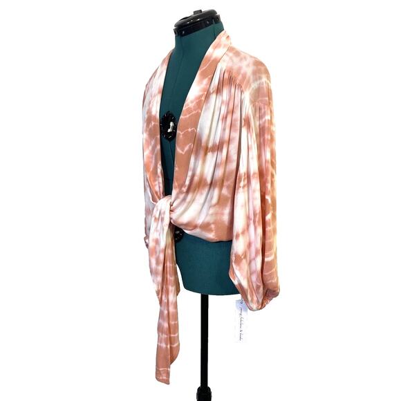 YOUNG FABULOUS & BROKE Carmen Tie-Dye wrap Top NWT XS Oversized Pink Tie Front - Picture 3 of 13